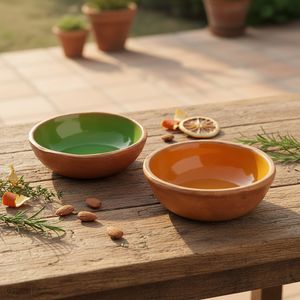 پیاله سفالی بومی مدل لعاب دار کد 1 مجموعه 2 عددی