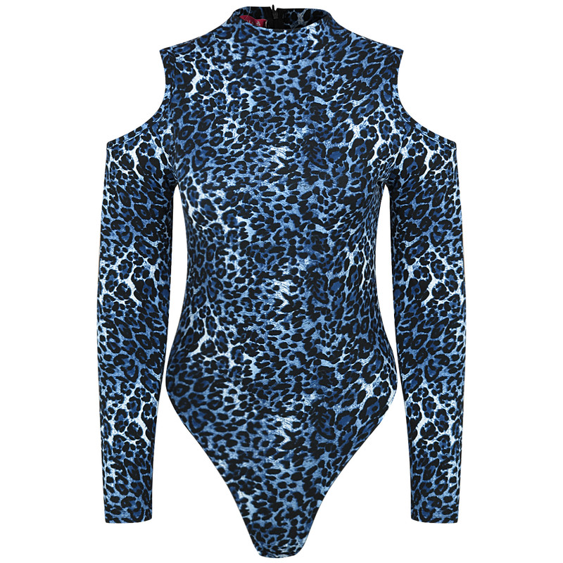 بادی آستین بلند زنانه مدل پلنگی سرشانه باز