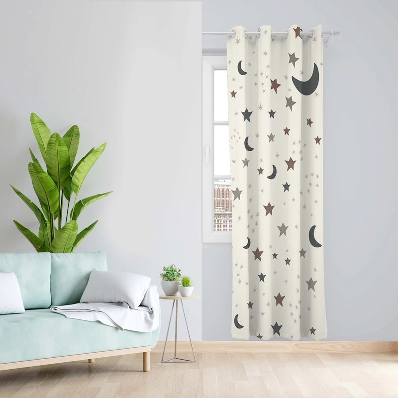 پرده طرح کودک ماه و ستاره مدل مخمل پانچی کد 5400R z سایز 140x200 سانتی متر