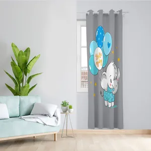 پرده مدل فیل و بادکنک آبی مخمل پانچی کد 4269 سایز 140x280 سانتی متر