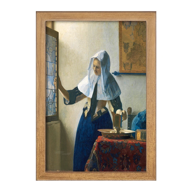 تابلو خندالو مدل نقاشی زن جوان با پارچ آب اثر یوهانس فرمیر کد F12432