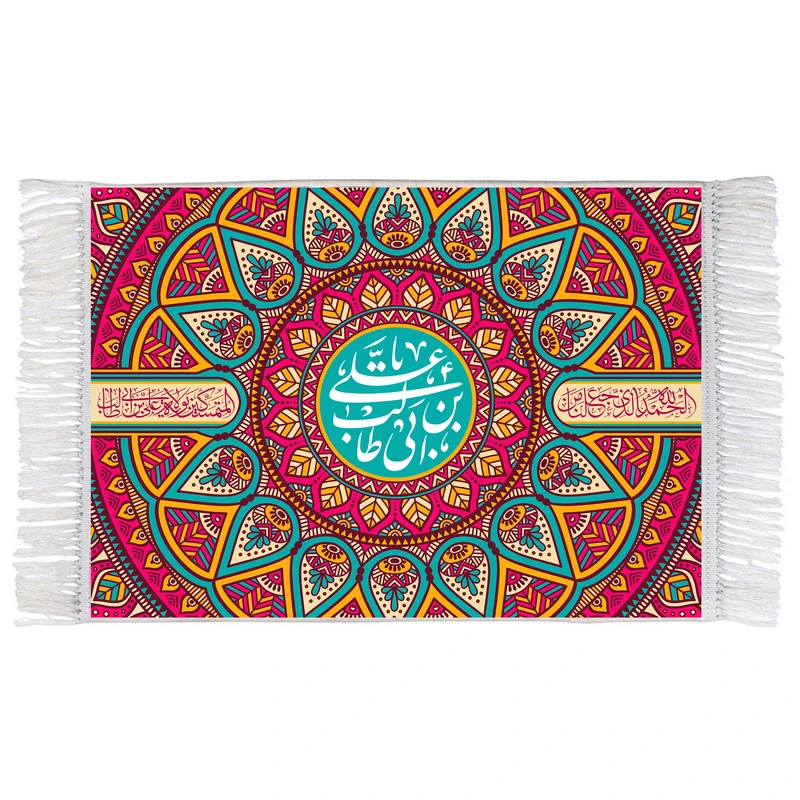 فرش ماشینی دیوارکوب اطلس آبی مدل یا علی بن ابی طالب کد T3872