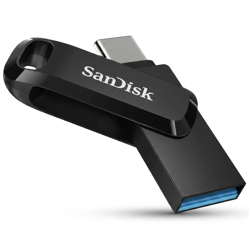 فلش مموری سن دیسک مدل ultra dual drive go ظرفیت 32 گیگابایت با دو رابط usb 3.2 و usb-c، سرعت خواندن 150 مگابایت بر ثانیه، بدنه فلزی، سازگار با گوشی، تبلت، کامپیوتر و مک