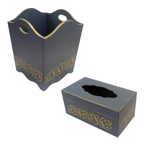 ست جعبه دستمال کاغذی و سطل چوبی مدل پتینه کد SR-146