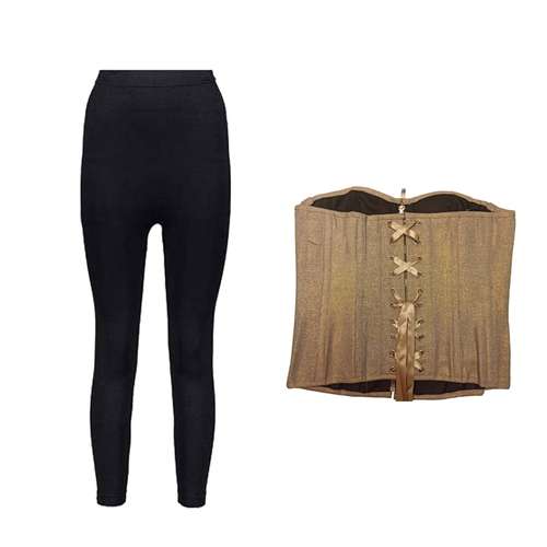 گن زنانه مدل شلواری و ساعت شنی روبان دار مجموعه 2 عددی