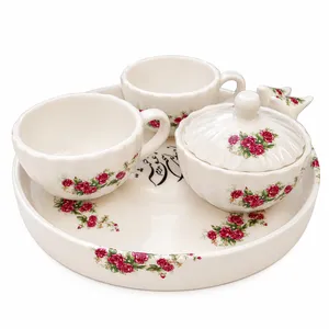 سرویس چای خوری 4 تیکه گلسرخی مدل دالبری کد 102