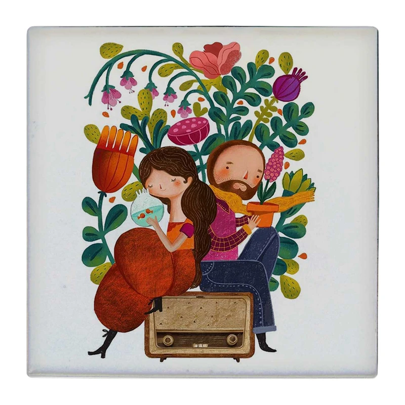 زیر لیوانی  طرح گلدان گل و رادیو کد    4970024_3856