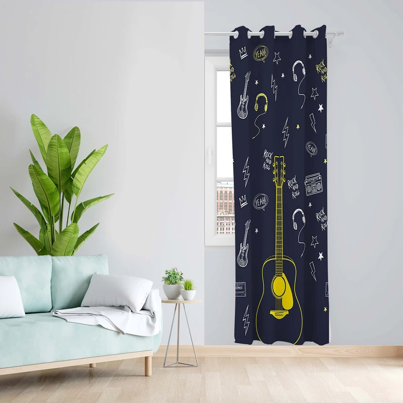 پرده طرح گیتار مدل مخمل پانچی کد 5530R z سایز 140x200 سانتی متر