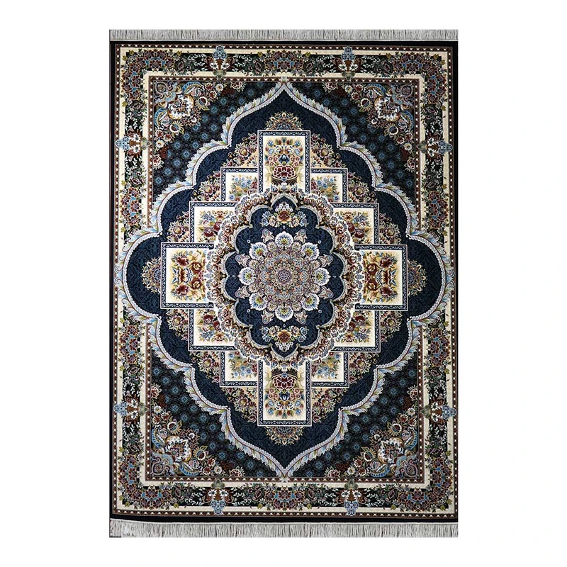 فرش ماشینی 700 شانه زمینه سرمه‌ای حاشیه سرمه ای مدل ناردون 2596