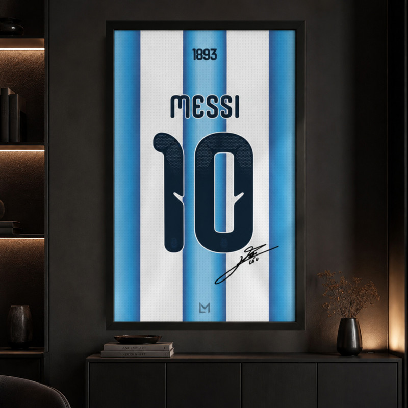 تابلو دیواری طرح کیت آرژانتین مسی Messi مدل 1373 با فریم مشکی