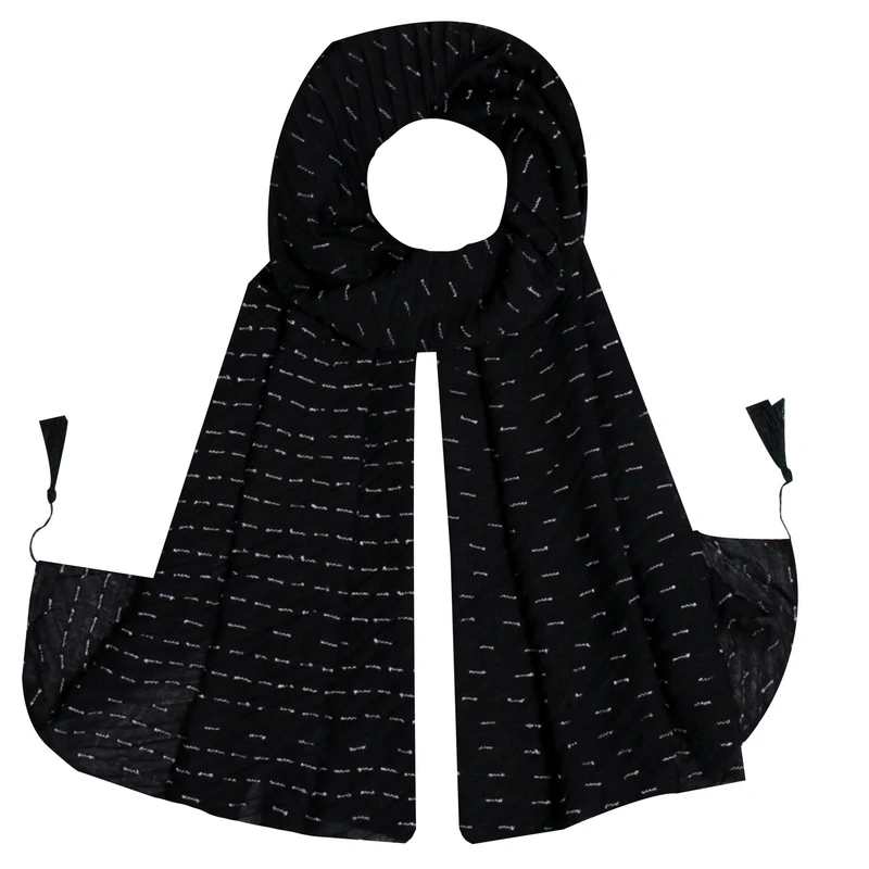 شال زنانه مدل نخی کوک دوزی پلیسه منگوله دار کد 9204