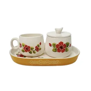 سرویس چای خوری 3 پارچه یک نفره مدل گل و مرغ