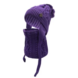 ست کلاه و شال گردن بافتنی بچگانه سام مدل 137 رنگ بنفش