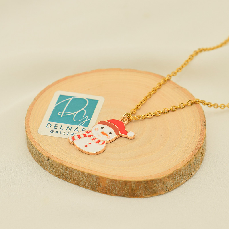 گردنبند دخترانه دلنار گالری مدل آدم برفی کلاه کریسمسی