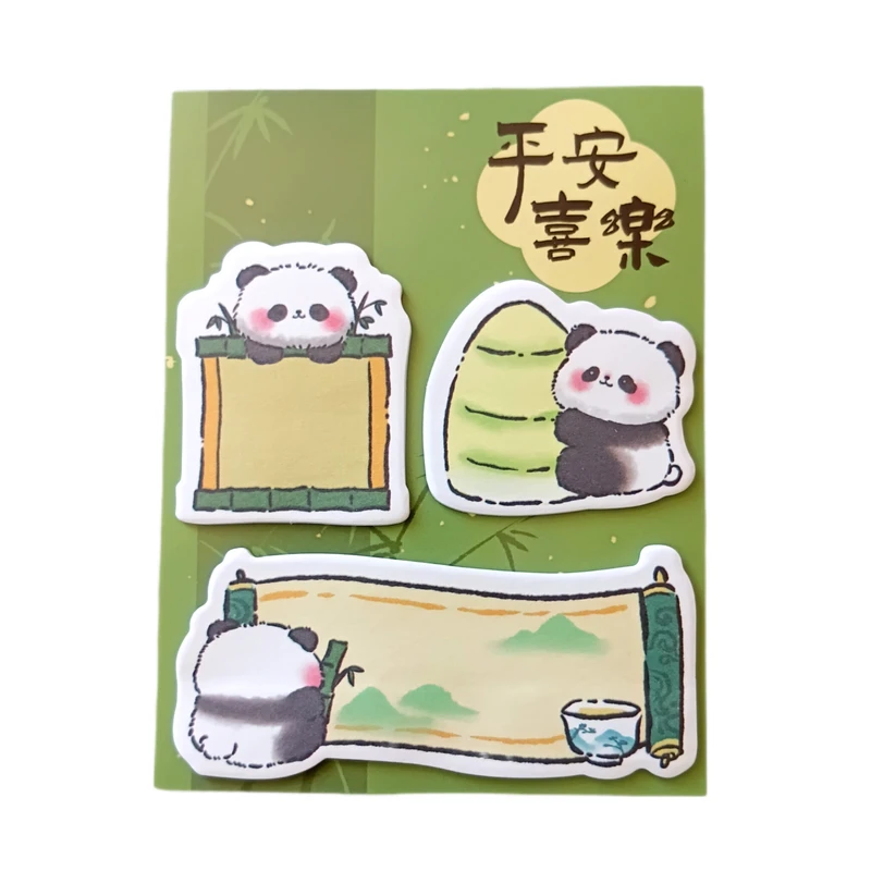 کاغذ یادداشت چسب دار مدل tiny panda سایز 10x13 سانتی متر مجموعه 3 عددی
