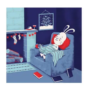 تابلو کودک و نوزاد طرح خرگوش خوابیده و کتاب ها کد wkt112