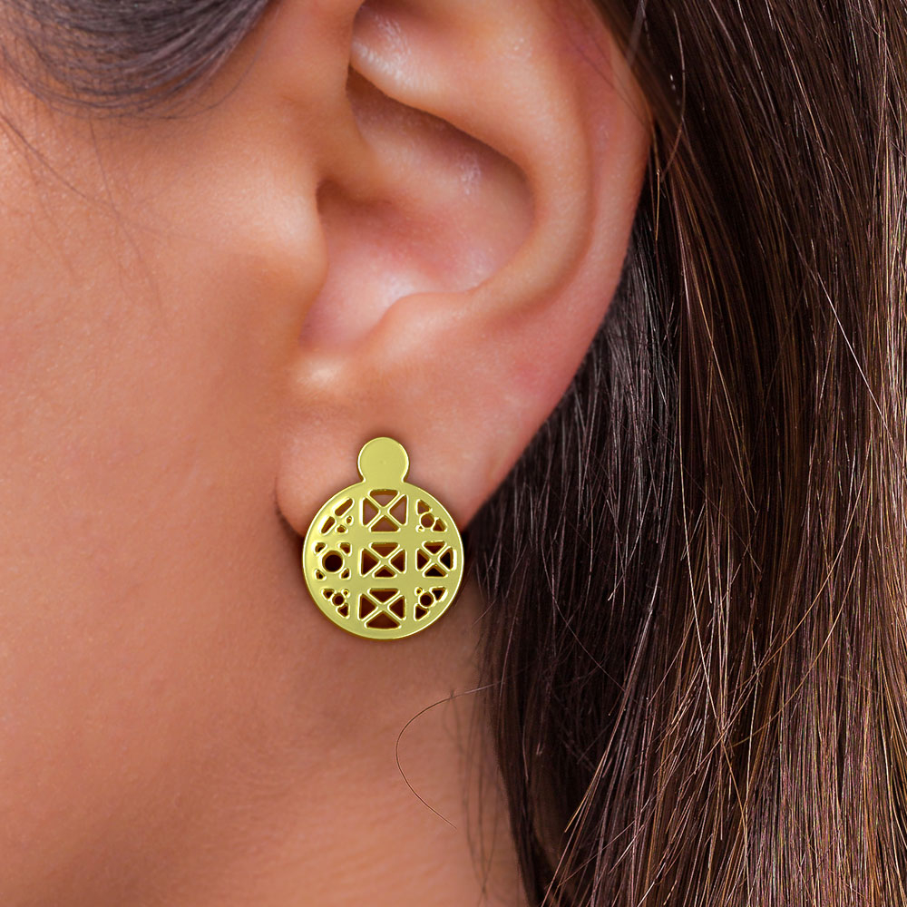 گوشواره طلا 18 عیار زنانه مدوپد مدل هندسی کد GA1-10139