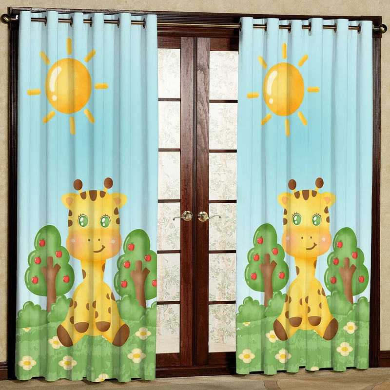 پرده مدل زرافه کارتونی مخمل پانچی کد 4232 سایز 140x200 سانتی متر