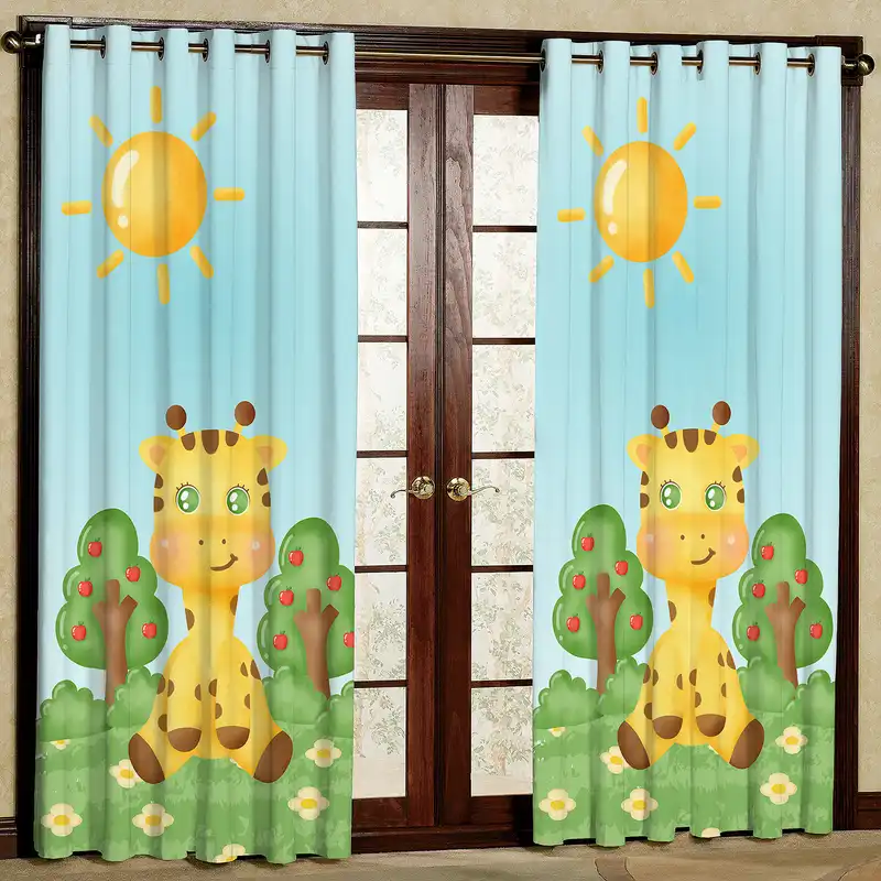 پرده مدل زرافه کارتونی مخمل پانچی کد 4232 سایز 140x200 سانتی متر