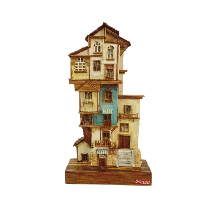 جاکلیدی دیواری چوبی طرح خانه‌های قدیمی کد MB1404.28