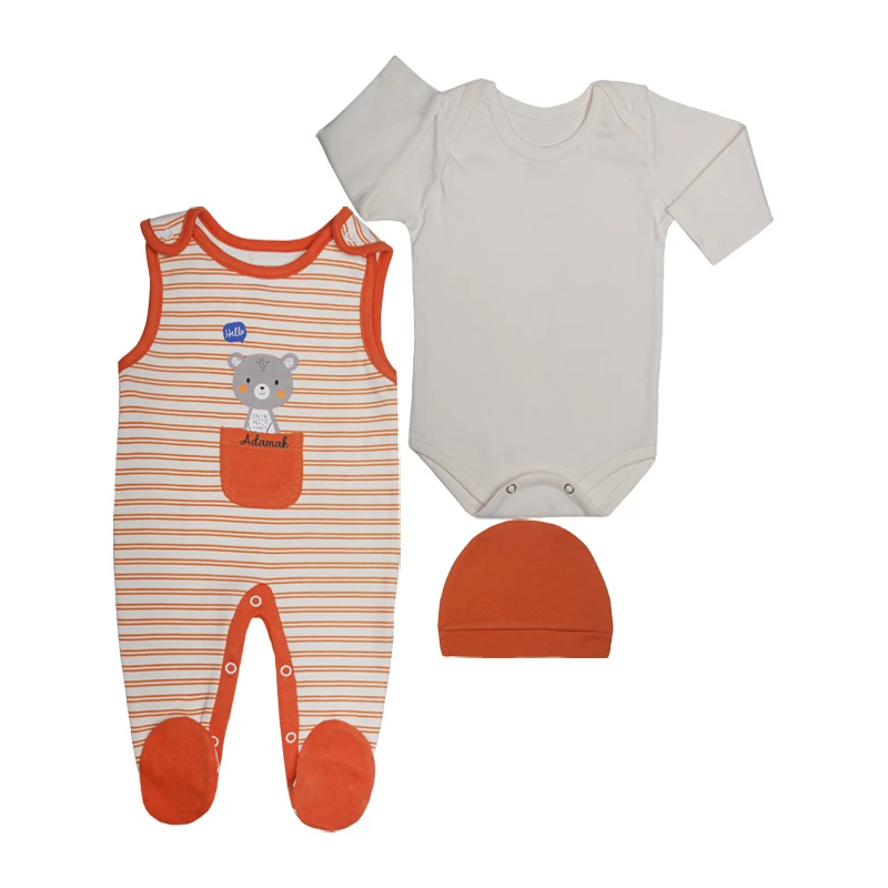 ست 3 تکه لباس نوزادی آدمک مدل  خرس راه راه کد 310005  