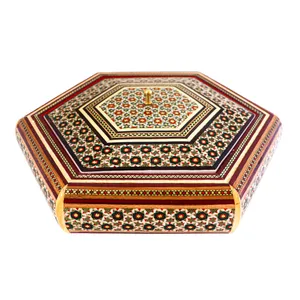 شکلات خوری خاتم کاری مدل داخل شیشه ای طرح 6 ضلعی کد Hexagon-n2
