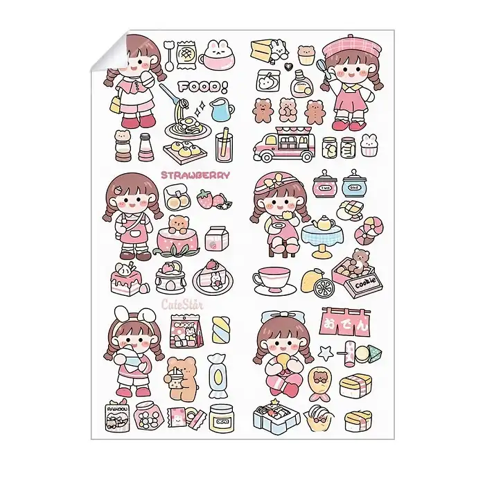 برچسب مدل برش نخورده اسکرپ بوک طرح دختر توت فرنگی