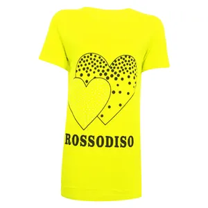 تی شرت آستین کوتاه زنانه مدل دو قلب نخی ویسکوز نگینی کد tm-1978 رنگ زرد