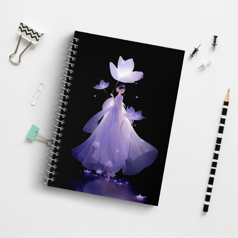 دفتر زبان 50 برگ خندالو مدل دو خط طرح زن و گل نیلوفر کد F7285