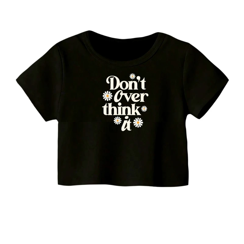 کراپ‌ تی‌شرت آستین کوتاه زنانه مدل تکست مینیمال کد 04