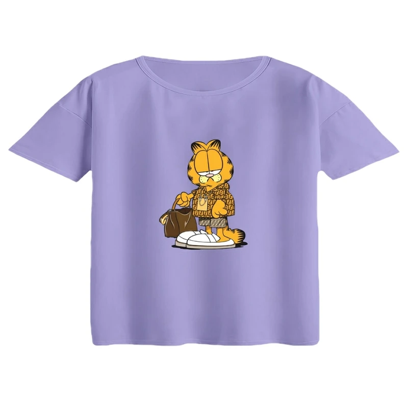 کراپ تی‌شرت آستین کوتاه زنانه مدل گارفیلد مارک پوش