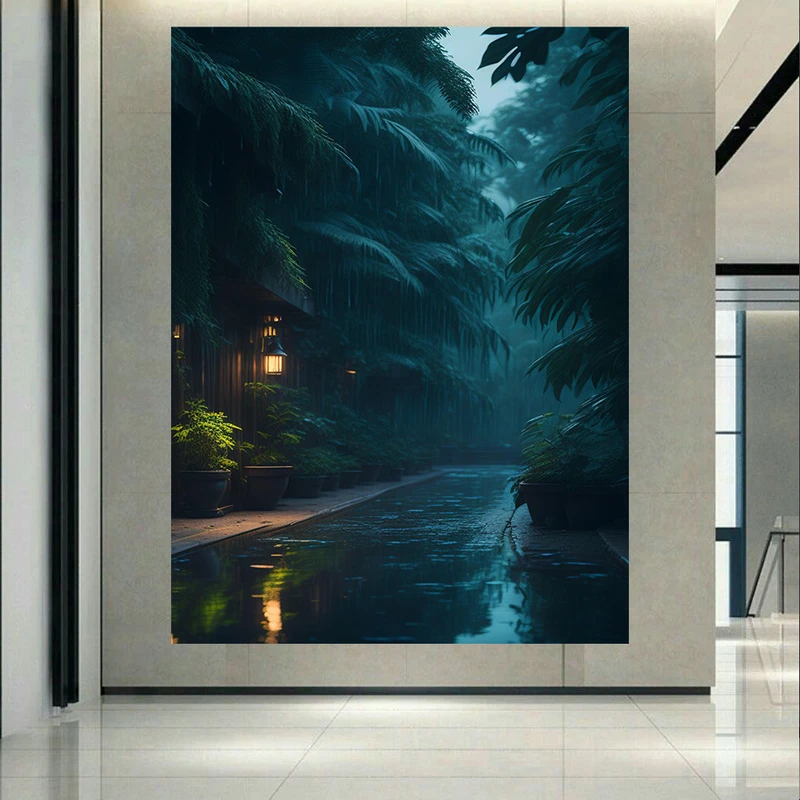 پوستر پارچه ای طرح طبیعت بارانی و درختان خیس کد AR30962