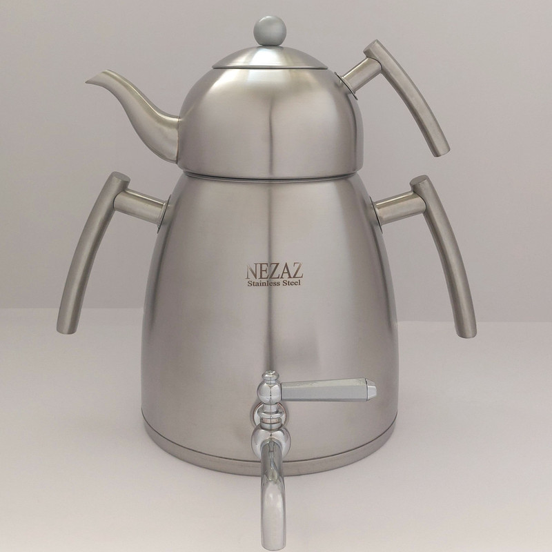 ست کتری و قوری نزاز مدل هرمی تمام استیل