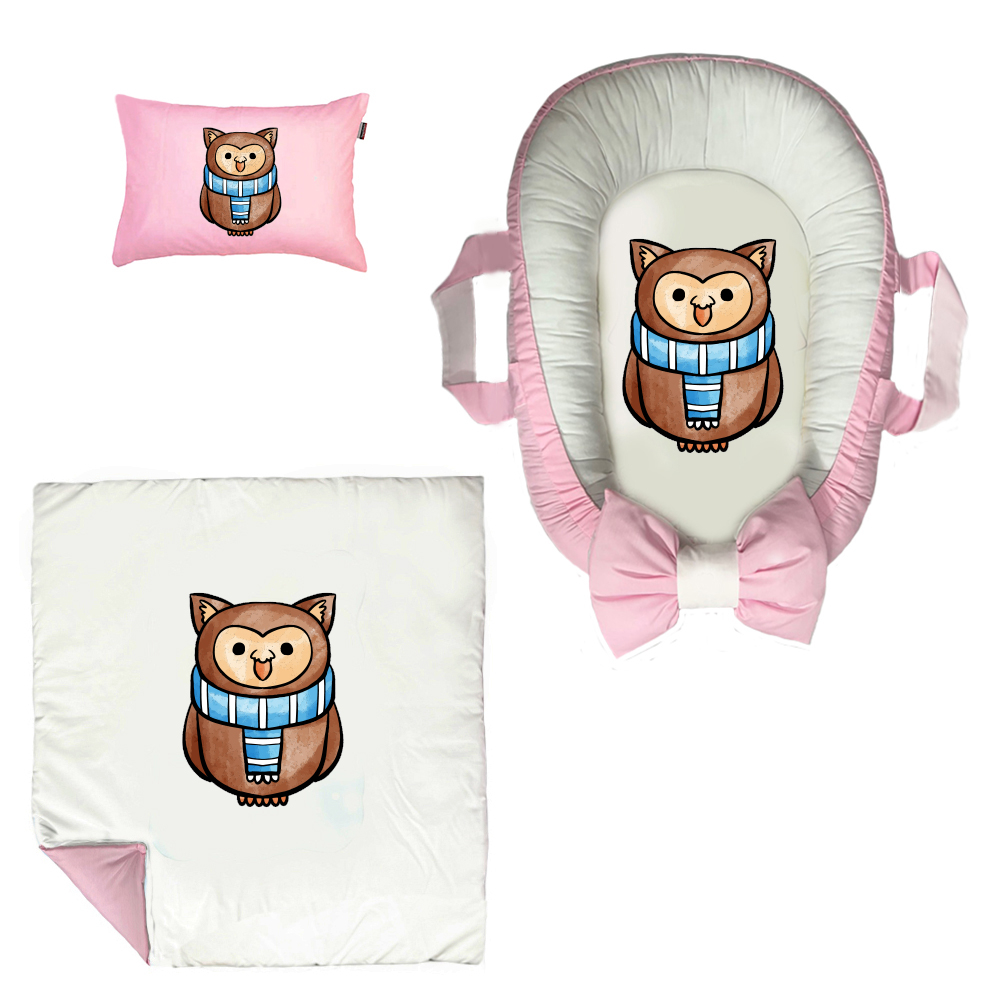 سرویس خواب سه تکه نوزاد مدل گارد محافظ دار طرح جغد کد 079