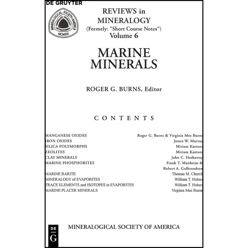 کتاب Marine Minerals  اثر Roger G. Burns انتشارات Walter de Gruyter