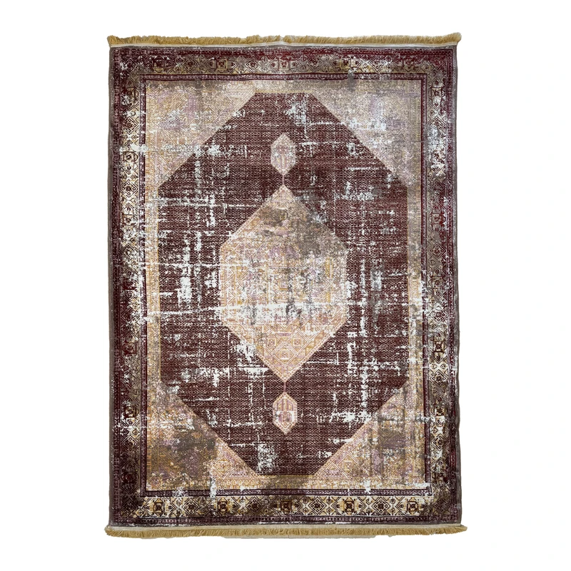 فرش ماشینی 400 شانه زمینه قرمز حاشیه کرمی مدل R33