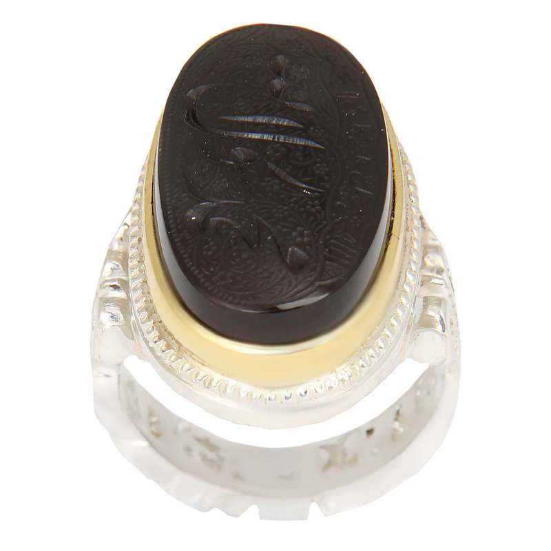 انگشتر نقره مردانه بازرگانی میلادی مدل سنگ عقیق جزع یمانی رکاب دست ساز کد AM_2332