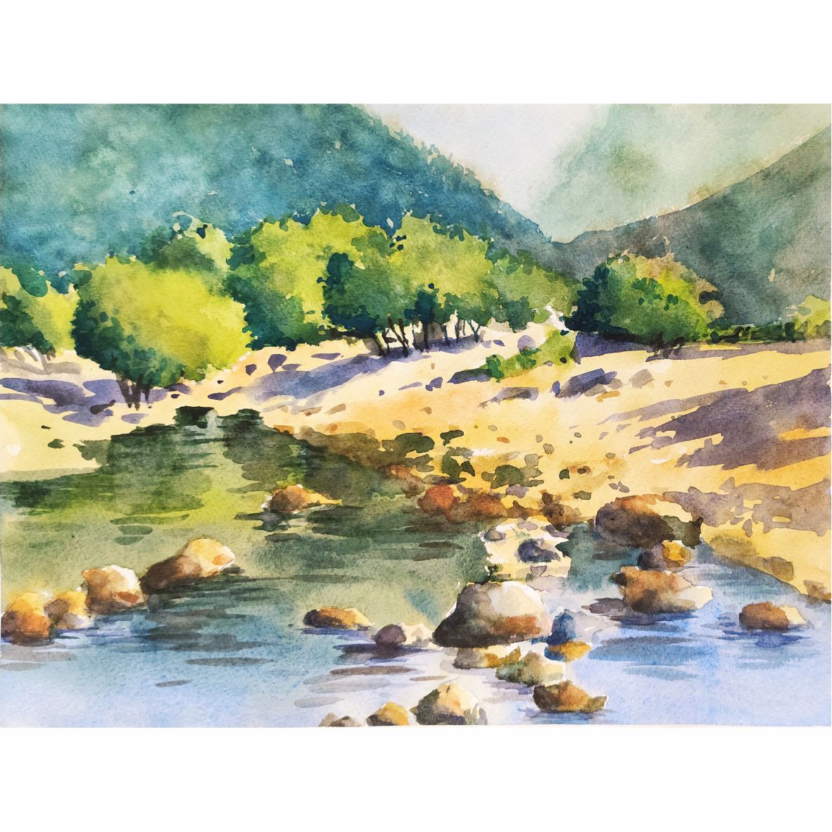 نقاشی آبرنگ طرح طبیعت کد 1051