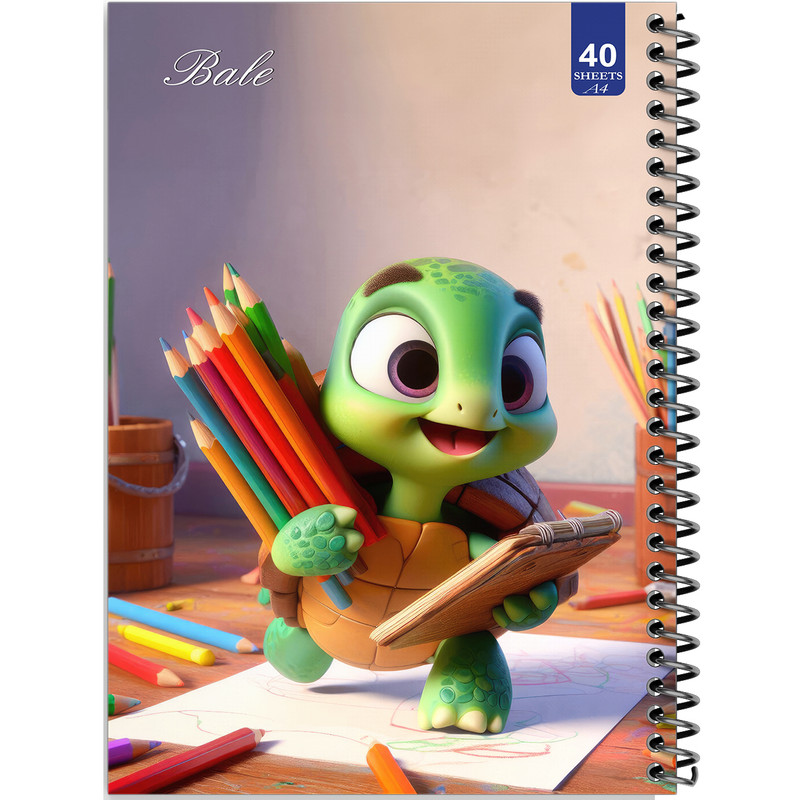 دفتر نقاشی 40 برگ انتشارات بله طرح لاک پشت کوچولو و مداد رنگی کد A4-K324