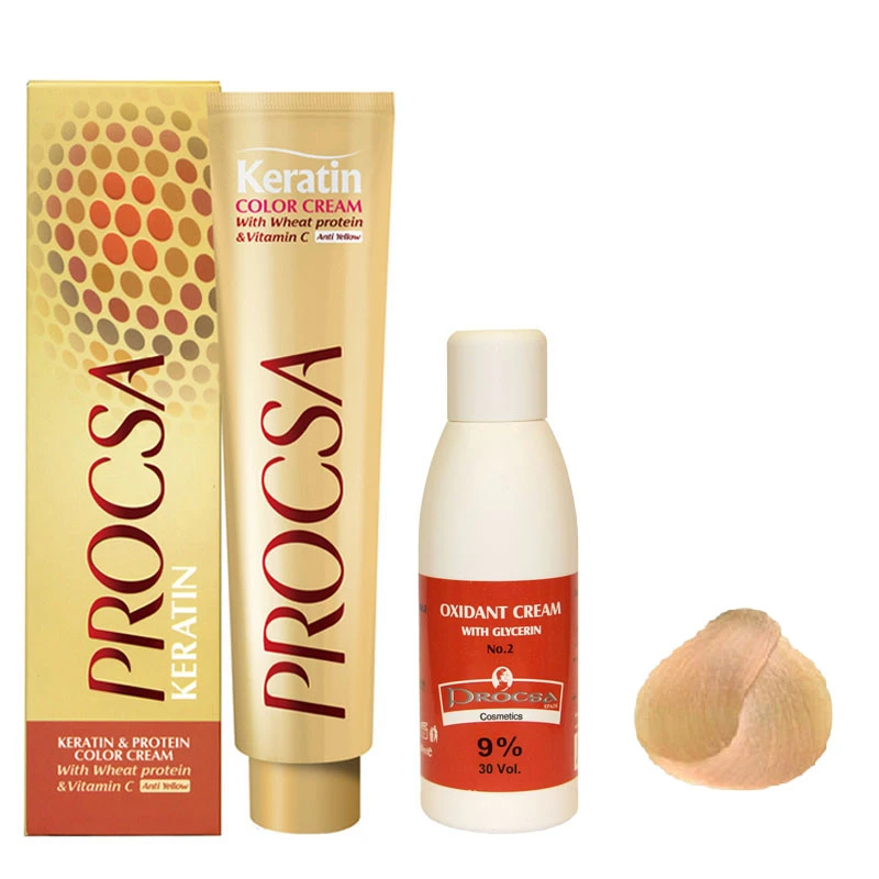 کیت رنگ مو پروکسا سری Natural شماره 10 حجم 100 میلی لیتر رنگ بلوند بسیار روشن به همراه اکسیدان مدل گلیسیرینه 9 درصدی حجم 120 میلی لیتر