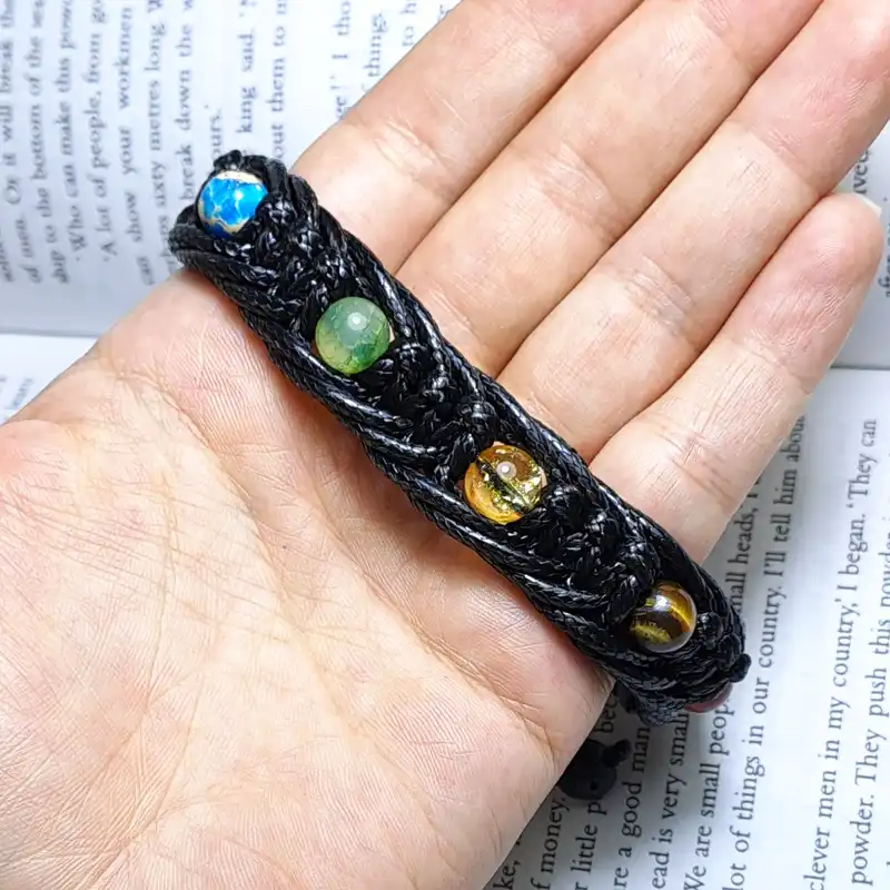 دستبند مدل چرم بافت سنگ هفت چاکرا