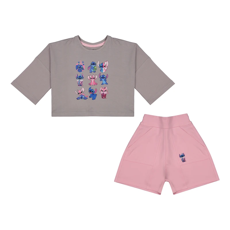 ست کراپ تی شرت آستین کوتاه و شلوارک راحتی دخترانه تیتیش مدل 2471678