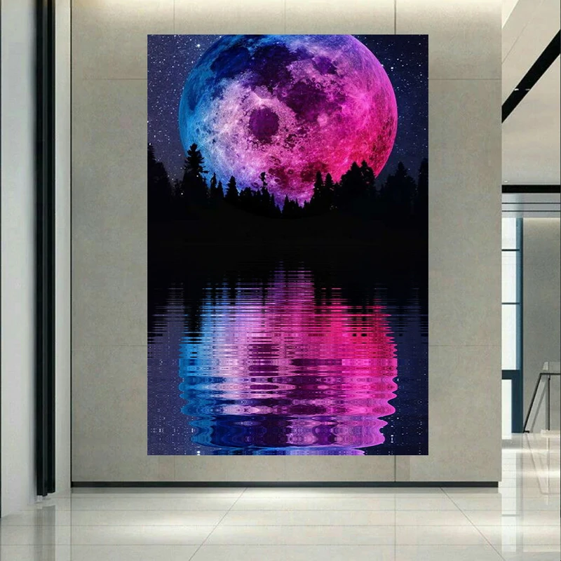 تابلو بوم طرح مخمل بلک لایت ماه مدل انعکاس کد AR30359