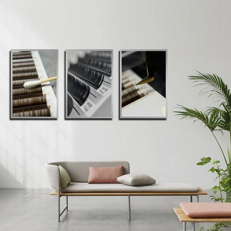 تابلو بکلیت طرح کاشت مژه و مژه مصنوعی مدل SI-4055 فریم نقره ای مجموعه 3 عددی