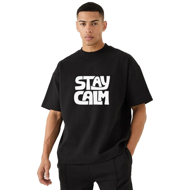 تی شرت مردانه آستین سه ربع پنبه دورو مدل stay calm