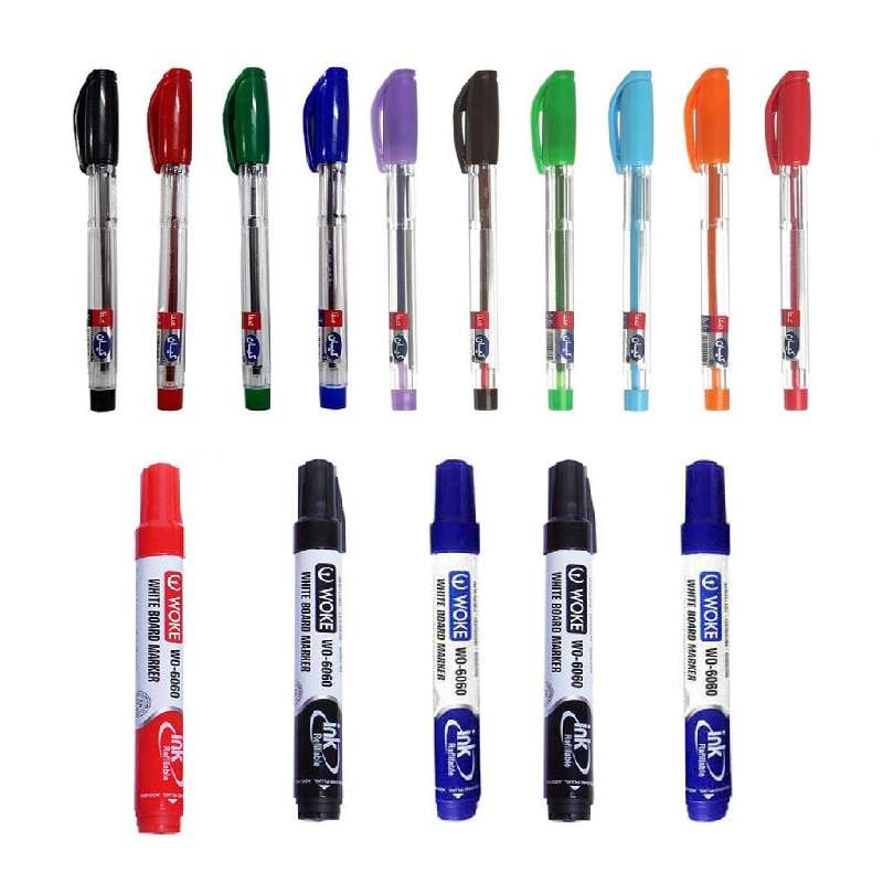 خودکار کیان مدل رنگارنگ کد 01 به همراه ماژیک وایت برد بسته 14عددی