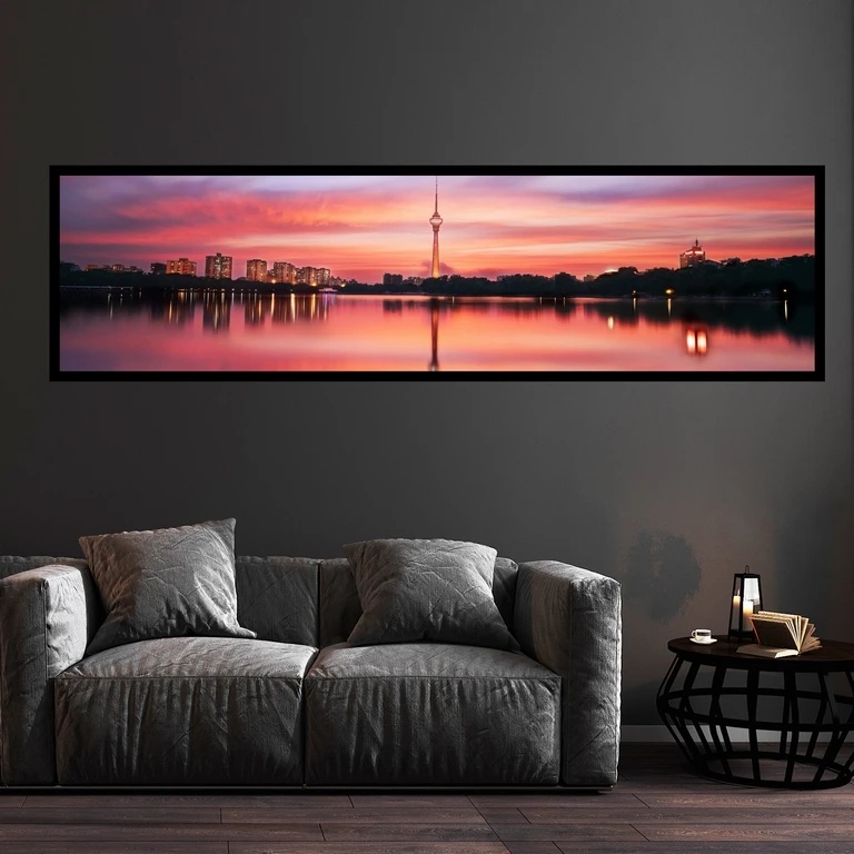 تابلو بکلیت طرح منظره غروب آفتاب و دریاچه مدل کشیده B-7427