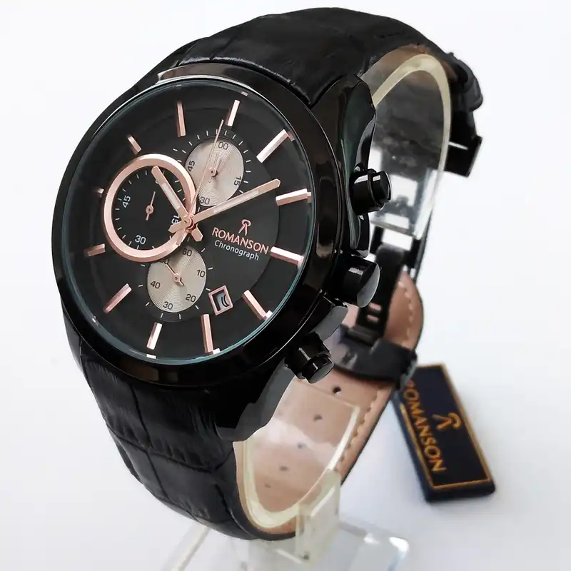 ساعت مچی عقربه‌ای مردانه رومانسون مدل بندچرمی کرنوگراف سه موتور فعال کد ROZ 30