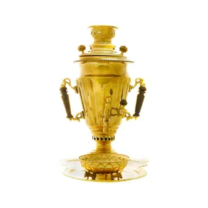 سرویس سماور ذغالی 3 پارچه برنجی مدل سوزنی ترک دار کد 4314