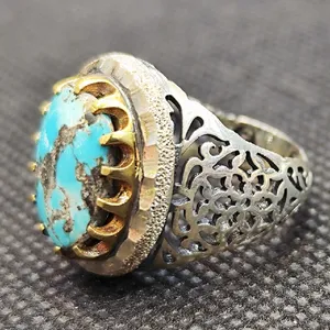 انگشتر نقره مردانه مدل سنگ فیروزه نیشابور کد37